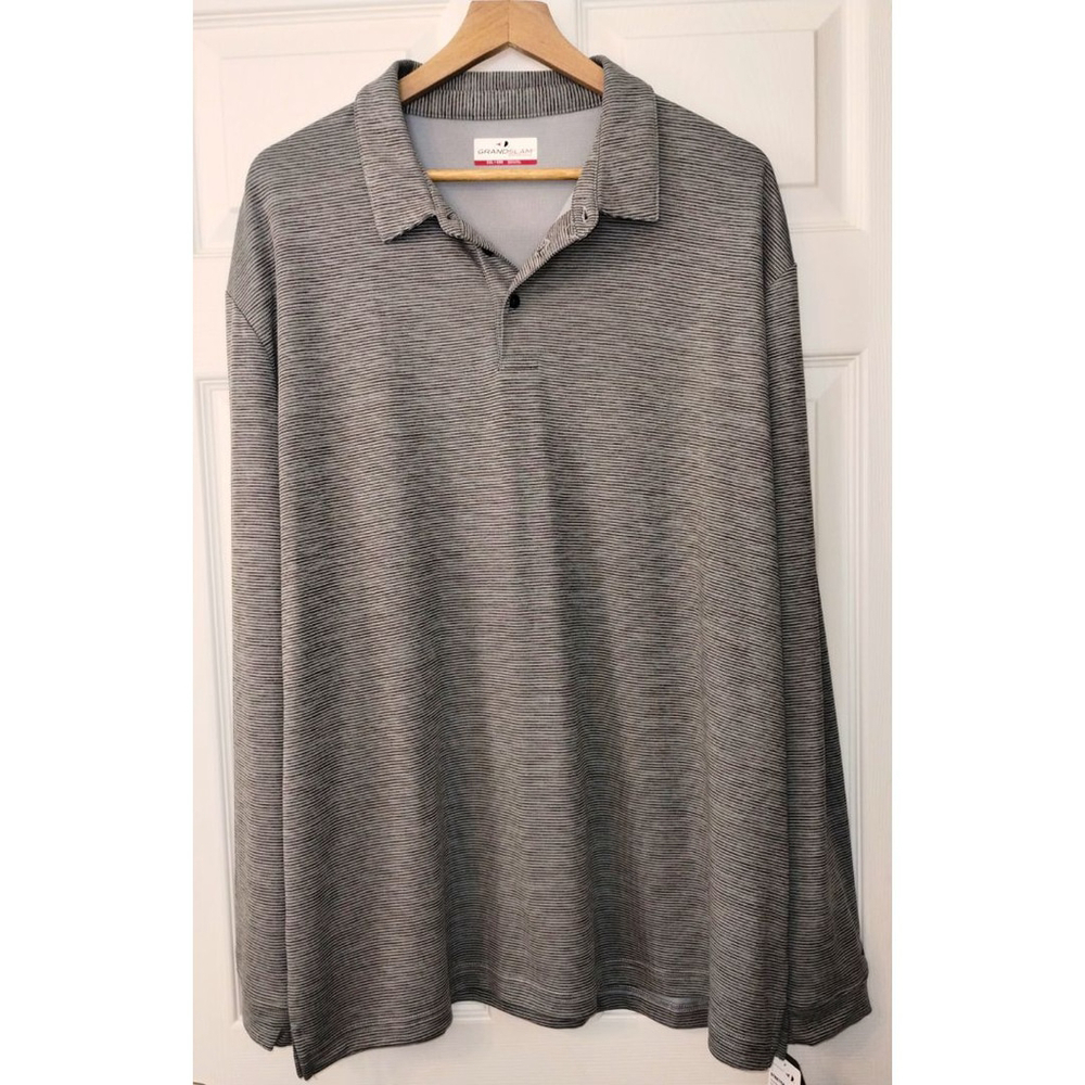 Men's NWT Grand Slam Gray Black Striped Long Sleeve Polo Shirt (XXL)